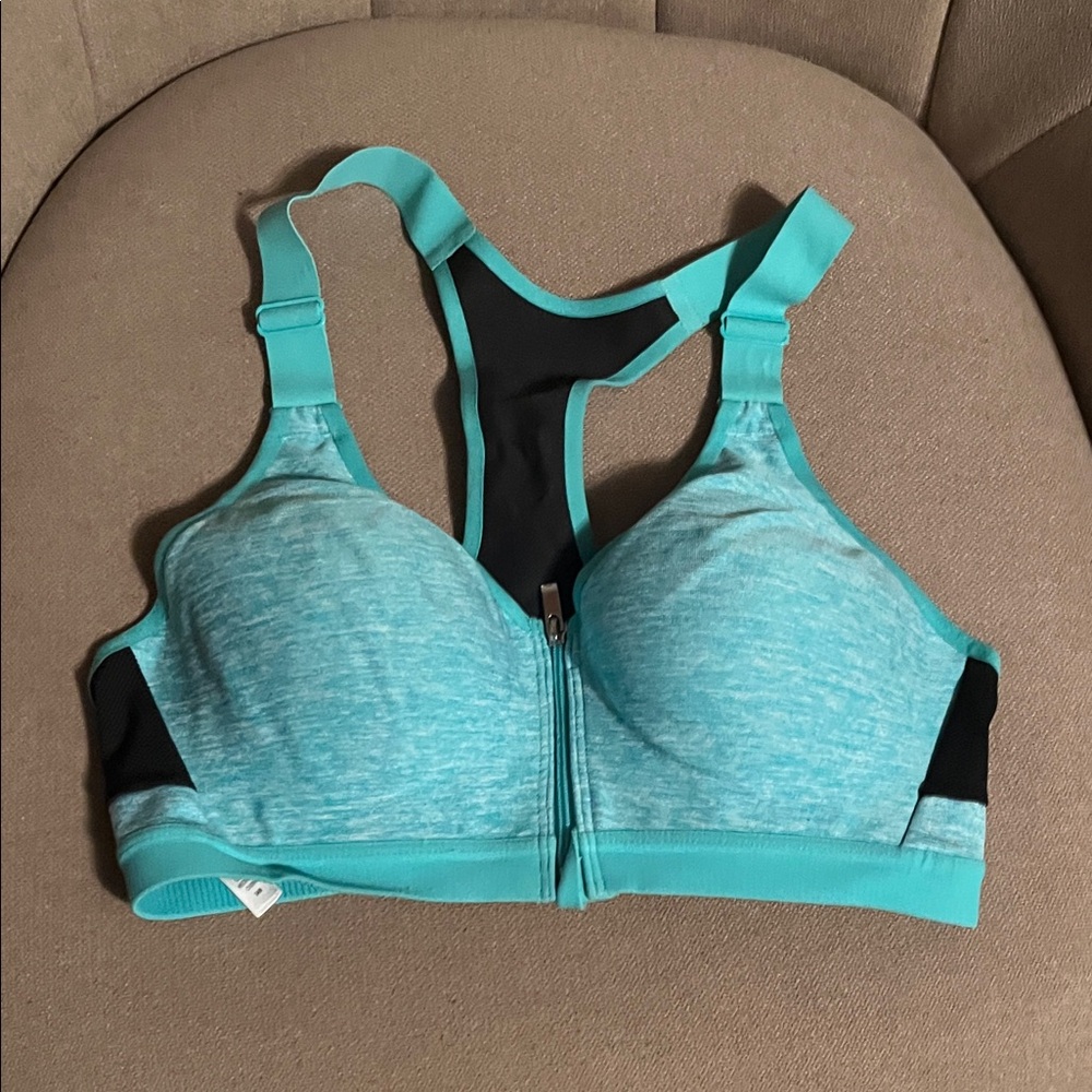VSX 34B  Front-Zip High-Support Sports Bra in Aqua Teal